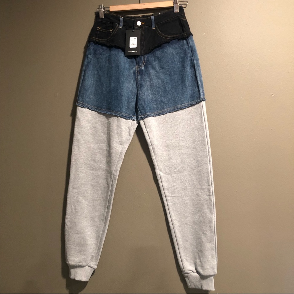 Fashion Nova Layered Top Tier Denim Sweatpants Jogger Combo, Size 1 US 0-2